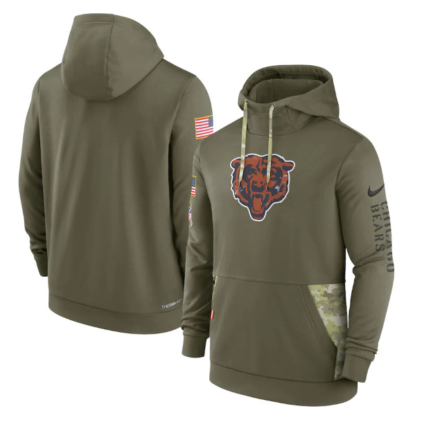 Chicago Bears 2022 Olive Salute To Service Therma Performance Pullover Hoodie